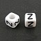 White Letter Acrylic Cube Beads, Horizontal Hole, Letter Z, Size: about 6mm wide, 6mm long, 6mm high, hole: 3.2mm, about 300pcs/50g
