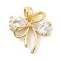 Rack Plating Bowknot Brass Clear Cubic Zirconia Pendants, Cadmium Free & Nickel Free & Lead Free, Real 18K Gold Plated Charms, Clear, 18x18x6mm, Hole: 5x3mm