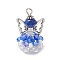 Glass Pendants, Angle, with Alloy Wing Beads & Iron Loop, Faceted, Royal Blue, 29x18x16mm, Hole: 3mm