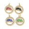 Brass Micro Pave Clear Cubic Zirconia Pendants, Cadmium Free & Lead Free, with Enamel and Shell & Jump Ring, Real 18K Gold Plated, Flat Round with Dolphin Charms, Mixed Color, 21x18x4.5mm, Hole: 3.3mm