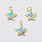 Brass Micro Pave Cubic Zirconia Charms, with Synthetic Opal, Star, Lead Free & Nickel Free & Cadmium Free, Golden, 13x13x2.5mm, Hole: 3mm