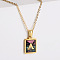 304 Stainless Steel Pave Natural Paua Shell Rectangle Initial Pendant Necklaces for Women, Real 18K Gold Plated, Letter A, 17.72 inch(45cm)