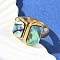 Rectangle 304 Stainless Steel Paua Shell Cuff Rings for Women, Ion Plating(IP), Real 18K Gold Plated, US Size 7 1/4(17.5mm)