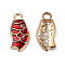 Alloy Enamel Pendants, Cadmium Free & Lead Free, Fish, Light Gold, Red, 16x7.5x2mm, Hole: 1.6mm