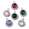Brass with K9 Glass & Rhinestone Pendants, Platinum, Flat Round Charms, Mixed Color, 15x12x6.5mm, Hole: 2.3mm