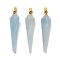 Natural Aquamarine Pointed Pendants, Faceted Cone Charms with Golden Plated Barss Snap on Bails, 35~35.5x8~8.5mm, Hole: 6.5x4mm