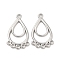 Non-Tarnish 304 Stainless Steel Chandelier Component Links, Teardrop, Stainless Steel Color, 32x19.5x2.2mm, Hole: 2.3mm & 1.8mm