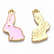 Alloy Enamel Pendants, Rabbit, Light Gold, Pearl Pink, 17x11x1.5mm, Hole: 1.4mm