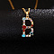 Brass Pave Colorful Cubic Zirconia Initial Pendant Necklaces for Women, Golden, Letter B, 19.69 inch(50cm)