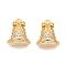 Christmas Theme Brass Pave Clear Cubic Zirconia Pendants, Christmas Bell Charms, Real 18K Gold Plated, 13x10.5x4mm, Hole: 1mm