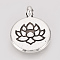 Tibetan Style Alloy Pendants, Flat Round with Lotus, Cadmium Free & Nickel Free & Lead Free, Antique Silver, 19.5x15x2mm, Hole: 1mm, about 540pcs/1000g