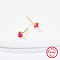 Golden Sterling Silver Micro Pave Cubic Zirconia Stud Earring, Square, Fuchsia, 3.2x3.2mm