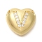 Rack Plating Brass Micro Pave Cubic Zirconia Pendants, Cadmium Free & Lead Free, Heart with Letter A~Z Charms, Real 18K Gold Plated, Letter V, 14.5x16x6mm, Hole: 3mm