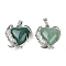 Natural Green Aventurine Pendants, Brass Flower Charms, Rack Plating, Long-Lasting Plated, Lead Free & Cadmium Free, Platinum, 27x24x8mm, Hole: 8x5mm