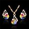 Butterfly & Flat Round Alloy Rhinestone Pendant Necklaces & Stud Earrings, Golden, Colorful, 450mm