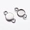 Tarnish Resistant 201 Stainless Steel Cabochon Connector Settings, with 304 Stainless Steel Clasp, Plain Edge Bezel Cups, Flat Round, Stainless Steel Color, Tray: 6mm, 13x8x1.5mm, Hole: 2mm