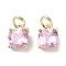 Brass Micro Pave Cubic Zirconia Charms, Cadmium Free & Nickel Free & Lead Free, with Jump Ring, Suqare, Real 18K Gold Plated, Pink, 9.5x7x3.5mm, Hole: 2.5mm