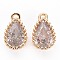 Brass Inlaid Cubic Zirconia Charms, Nickel Free, Long-Lasting Plated, Real 18K Gold Plated, Teardrop, Clear, 8x5x2mm, Hole: 0.8mm