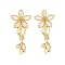 Brass & Cat Eye Fold Over Clasps, Cadmium Free & Nickel Free & Lead Free, Flower with Leaf, Real 18K Gold Plated, 46.5x21x13mm