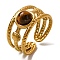Round Natural Tiger Eye Finger Rings, Golden Tone 304 Stainless Steel Multi-layer Cuff Rings for Women, 10mm, Inner Diameter: Adjustable