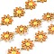Golden Brass Enamel Link Chain, Long-Lasting Plated, with Spool, Unwelded, Daisy, Orange, 13.5x10x1.5mm, 32.8 Feet(10m)/roll