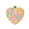 304 Stainless Steel Enamel Charms, Heart with Flower Charm, Ion Plating(IP), Real 18K Gold Plated, 10.5x10.5x1mm, Hole: 1.2mm
