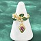 Brass Micro Pave Cubic Zirconia Cuff Rings for Women, Strawberry, with Enamel, Rack Plating, Long-Lasting Plated, Lead Free & Cadmium Free, Real 18K Gold Plated, Magenta, 23mm, Inner Diameter: 17mm