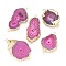 Electroplate Natural Solar Agate Links Connectors, with Brass Findings, Dyed, Golden, Nuggets, Medium Violet Red, 30~50x15~30x5~7mm, Hole: 2~3mm
