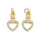 Brass Micro Pave Clear Cubic Zirconia Pendants, Heart, with Jump Ring, Real 16K Gold Plated, 19.5x11x2mm, Hole: 3.4mm