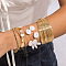 Flat Round Alloy & Iron & CCB Plastic & Plastic Pearl Bangles Set, Golden, Inner Diameter: 2-1/8~2-1/2 inch(5.5~6.3cm), 4pcs/set