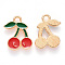 Alloy Enamel Pendants, Cherry, Light Gold, Red, 18x13x2mm, Hole: 2mm