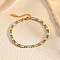 Stainless Steel Micro Pave Cubic Zirconia Link Chain Bracelets for Women, Rectangle, Real 18K Gold Plated, Light Green, Inner Diameter: 6-3/4 inch(17cm)
