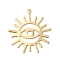 Brass Pendants, Sun with Eye, Real 24K Gold Plated, 25x23x0.3mm, Hole: 1.2mm