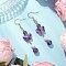 Natural Amethyst Butterfly Dangle Earrings, with 304 Stainless Steel Earring Hooks & 304 Stainless Steel Flat Head Pins & Brass Beads & Glass Beads Plastic Beads, Golden, 63x14.5mm
