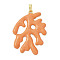 Brass Pendants, Cadmium Free & Lead Free, with Enamel, Coral Charms, Real 18K Gold Plated, Coral, 35x26.5x3mm, Hole: 4.5x2.5mm