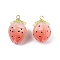 Plastic Enamel Pendants, with Golden Tone Brass Loops, Flower, Salmon, 17x11.5mm, Hole: 1.6mm