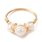 Natural Pearl Finger Ring, Brass Wire Wrap Jewelry for Women, Light Gold, Inner Diameter: 18mm