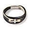 Braided Microfiber Leather Multi-strand Bracelets, 304 Stainless Steel Cross Bracelets for Men, Platinum, 8-1/2x1 inch(21.7x2.6cm)