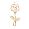 Brass Enamel Pendants, Flower Charms, Cadmium Free & Nickel Free & Lead Free, Real 18K Gold Plated, Pink, 37mm, Hole: 1.6mm
