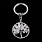 Natural Quartz Crystal Keychain, with Iron Key Rings and Brass Finding, Flat Round with Tree of Life, 65~67mm, 36x29x5~8mm