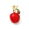 Brass Enamel Pendants, with Jump Ring, Cadmium Free & Lead Free, Real 16K Gold Plated, Apple Charms, Red, 16.5x10.5x9.5mm, Hole: 3.4mm