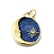Brass Micro Pave Cubic Zirconia Pendants, Cadmium Free & Lead Free, with Enamel, Flat Round, Real 16K Gold Plated, Prussian Blue, Moon & Star, 23x19.5x3mm