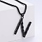 Stylish Stainless Steel Initial Pendant Necklaces, Black, Letter N