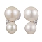 Natural Pearl Ear Studs, with Sterling Silver Micro Pave Clear Cubic Zirconia Findings, Round, Platinum, 12x7mm