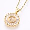304 Stainless Steel Initial Pendant Necklaces, with Cubic Zirconia, Flat Round with Letter, Golden, Letter.L, 17.71 inch(45cm), Pendant: 22x16x3mm