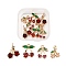8Pcs Brass Micro Pave Clear Cubic Zirconia Charms, with Glass, Light Gold, Long-Lasting Plated, Cherry, Mixed Color, 11~14x8~13x1.5~5mm, Hole: 1.2mm