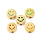 304 Stainless Steel Enamel Beads, Ion Plating(IP), Real 18K Gold Plated, Flat Round with Smiling Face, Mixed Color, 9.5~10x5mm, Hole: 1.6mm