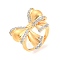 Brass Micro Pave Cubic Zirconia Adjustable Rings, Cadmium Free & Nickel Free & Lead Free, Bowknot, Real 18K Gold Plated, Inner Diameter: 17.4mm