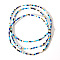 3Pcs Bohemian Style Column Glass Seed Beads Stretch Bracelet Set for Women, with Real 14K Gold Plated Brass Round Beads, Medium Blue, Inner Diameter: 6-1/2 inch(16.5cm)