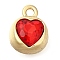 Rack Plating Alloy Pendants, with Rhinestone, Heart, Golden, Red, 11.5x9x7.5mm, Hole: 1.6mm